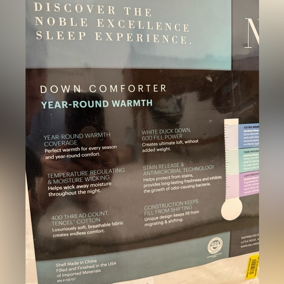 NWT Noble Excellence (sold by Dillards) twin year-round warmth down comforter - Picture 5 of 6